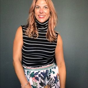 Studio Y Black and White Striped Turtleneck